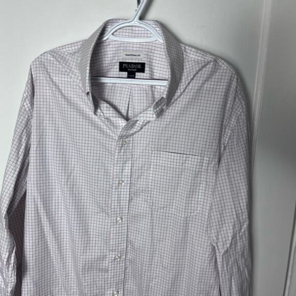 Jos. A. Bank Men's Red White Blue Check Plaid Traveler Traditional Fit Shirt 17 - Picture 2 of 6